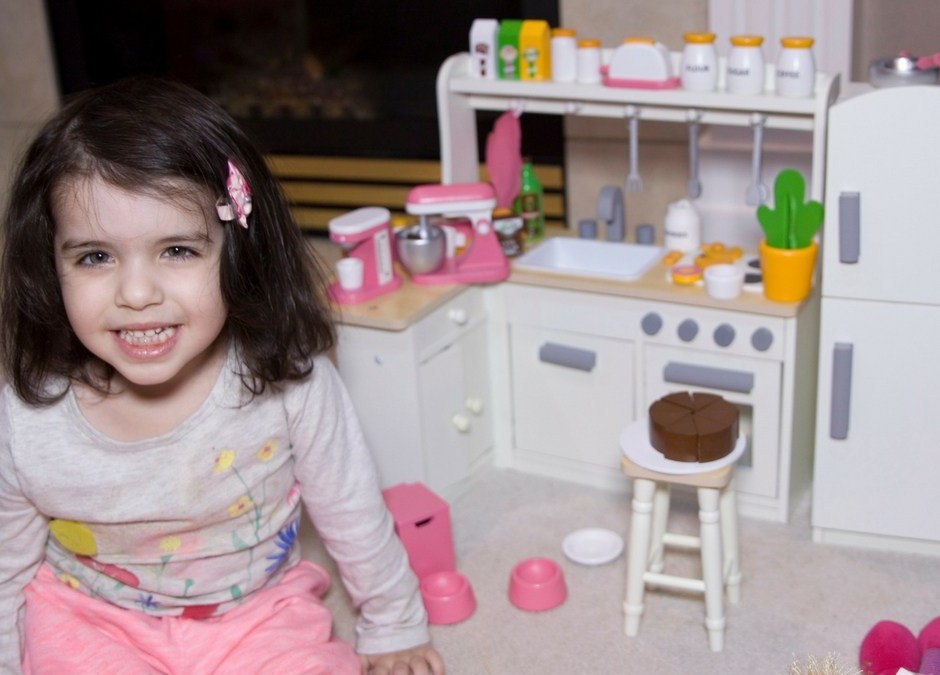 Playtime by Eimmie 18 Inch Doll Wooden Toy Kitchen Set with Refrigerator and Accessories